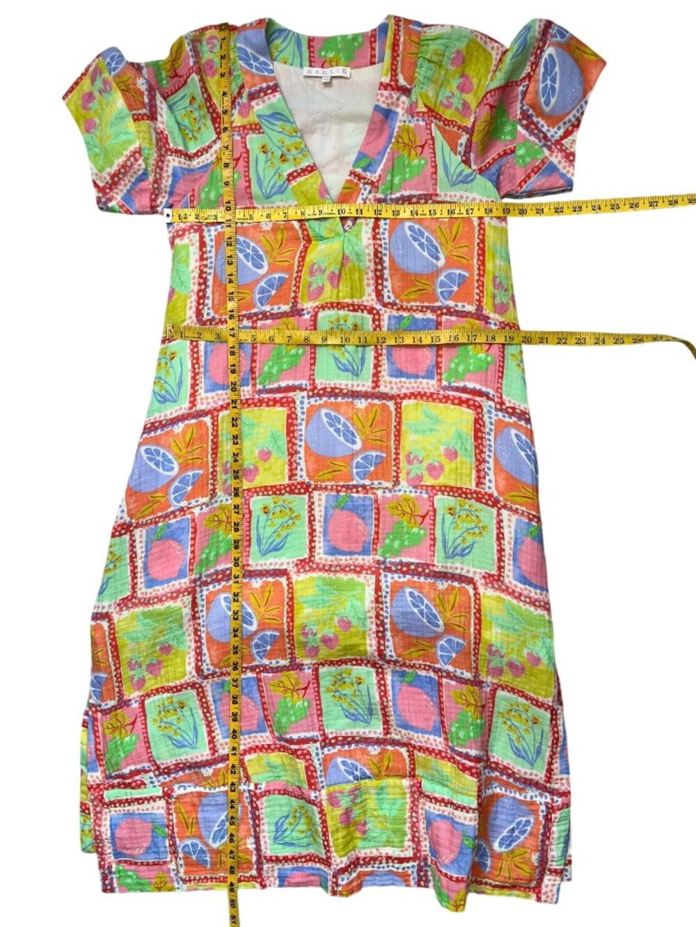 Karlie Fruit Print Gauze Maxi Dress Size Small Cotton Lined Pockets Boho - Picture 9 of 9